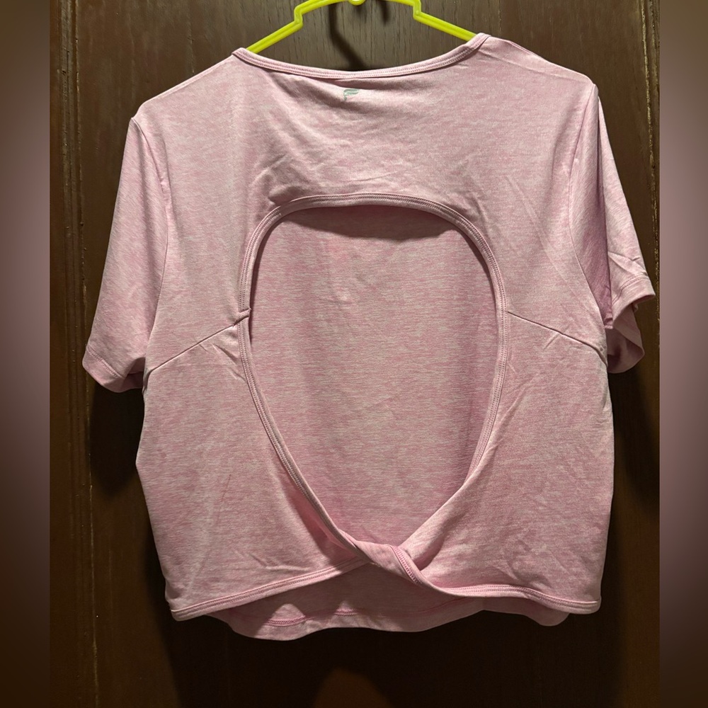NWT Fabletics Dry-Flex Open Back Twist Short Sleeve Tee in Pink Sunset Heather - Picture 8 of 11